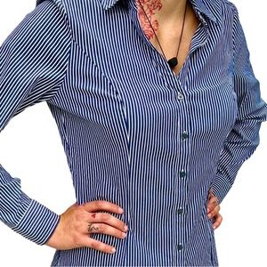 Express blue & white button down striped shirt. Size small. Very flattering fit